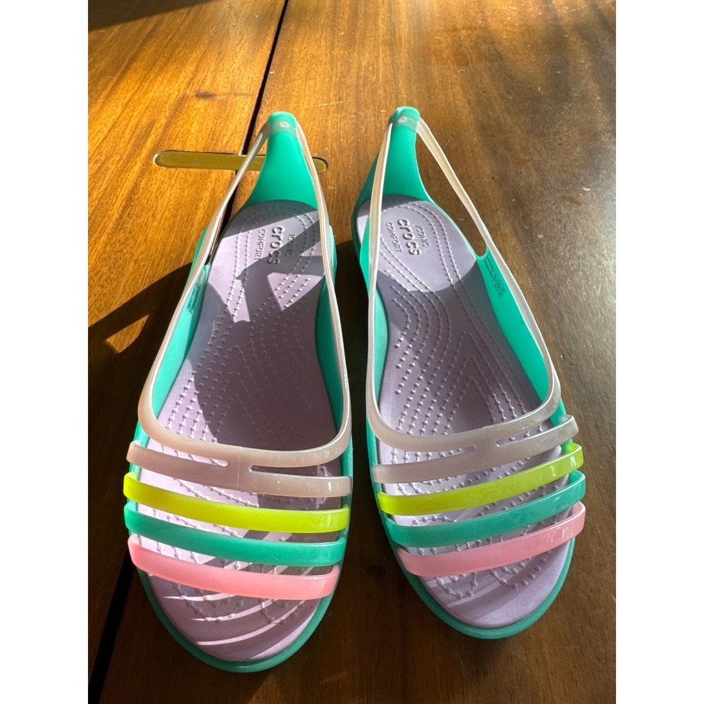 Crocs Isabella Strappy Sandals Multi Color Teal Lavender Jelly Flats W6